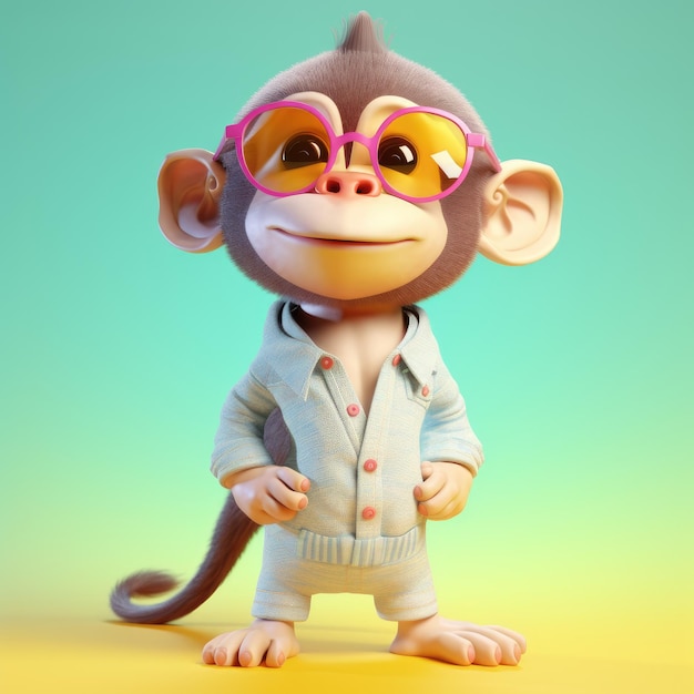 Funny monkey wearing sunglasses on a colorful background Generative AI