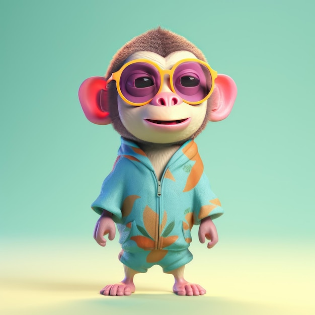 Funny monkey wearing sunglasses on a colorful background Generative AI