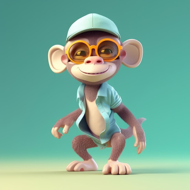 Funny monkey wearing sunglasses on a colorful background Generative AI