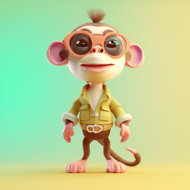 Funny monkey wearing sunglasses on a colorful background Generative AI