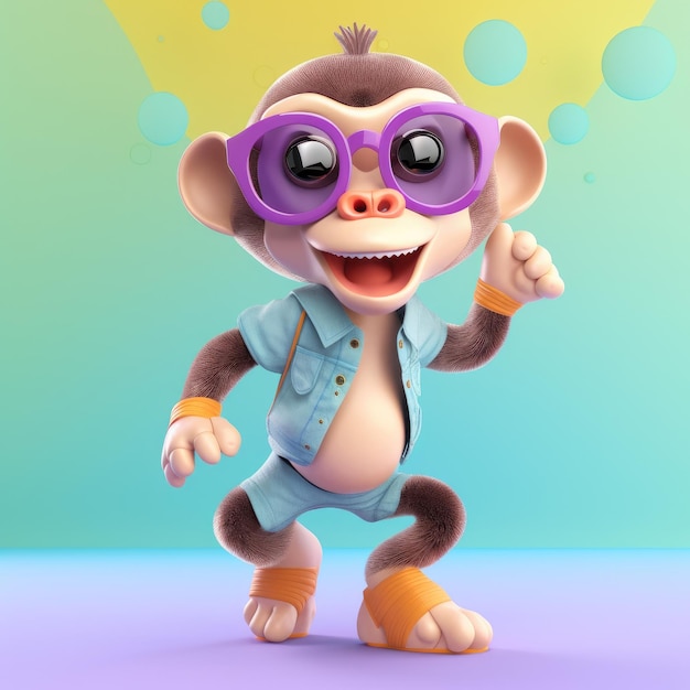 Funny monkey wearing sunglasses on a colorful background Generative AI