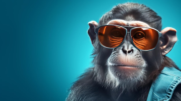 Funny monkey with sunglasses in studio