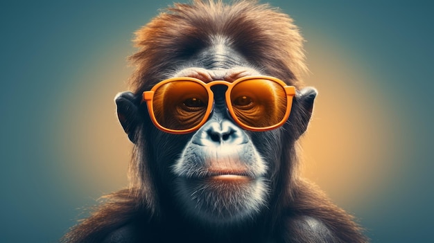 Funny monkey with sunglasses in studio