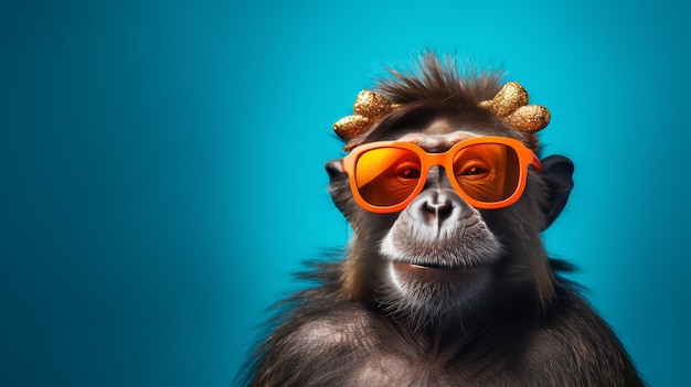 Funny monkey with sunglasses in studio