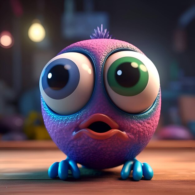 Funny monster with eyes and mouth 3d rendering 3d illustration