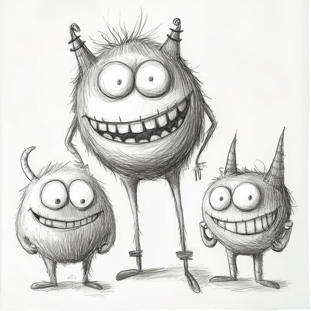 funny monsters on a white background drawing by hand sketch