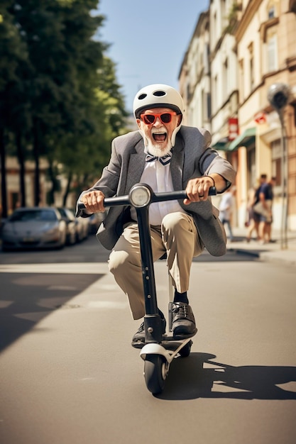 funny old man riding a skateboard