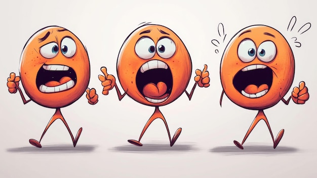 Photo funny orange characters cartoon with comical expressions