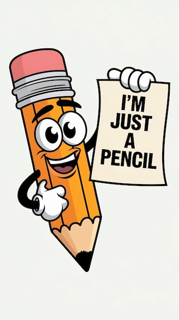 Funny Pencil with eyes cartoon style vintage groovy character