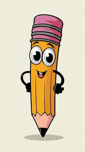 Funny Pencil with eyes cartoon style vintage groovy character