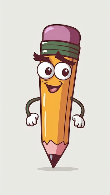 Funny Pencil with eyes cartoon style vintage groovy character