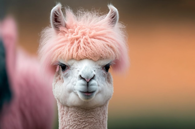 Funny pink alpaca on pink background