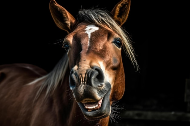 funny portrait of a young horse clowning and snooting around