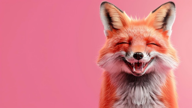 Funny red fox on a pink background 3d illustration