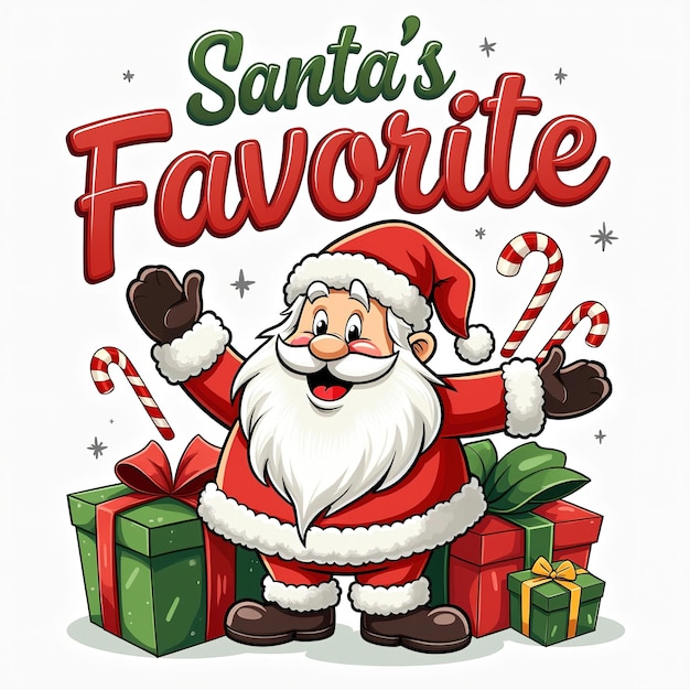 Photo funny santa claus christmas illustration with gifts and candy canes