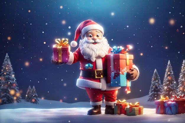 funny santa claus delivering home gifts boxes christmas background