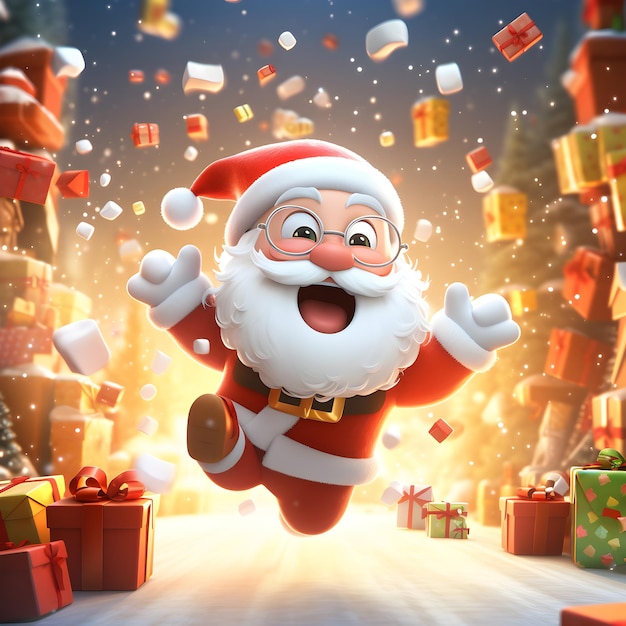 A funny Santa with fall gift boxes on Merry Christmas Seasonal