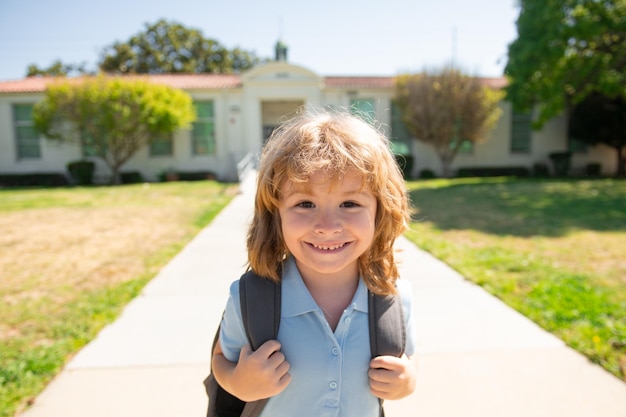 Funny school boy face Kid school boy enjoy school vacation Day out or weekend Vacation or school break