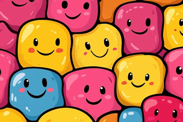 Photo funny smile face pattern vector doodle cartoon kawaii character illustration design icon