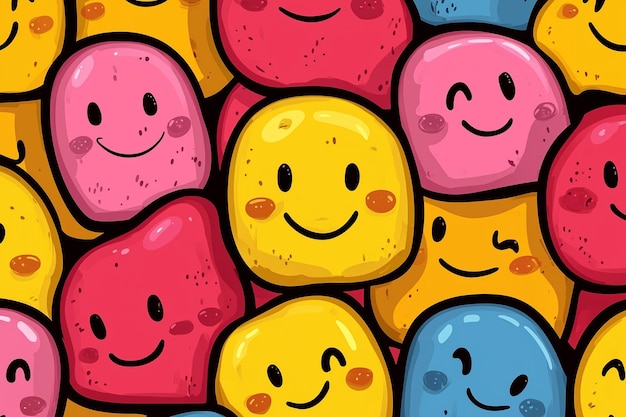 Photo funny smile face pattern vector doodle cartoon kawaii character illustration design icon