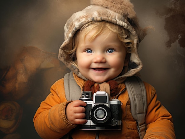 funny smiling baby as photographer