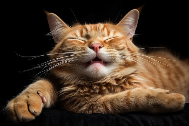 Funny smiling cat is lying