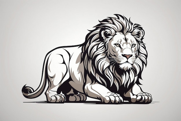 Funny Stylish lion black and white character beautiful illustration