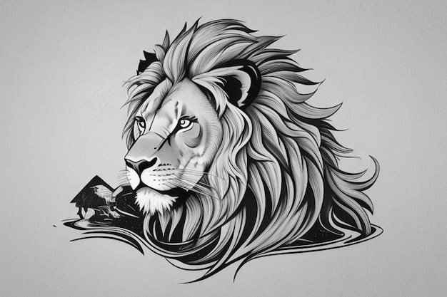 Funny Stylish lion black and white character beautiful illustration