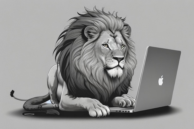 Funny Stylish lion black and white character beautiful illustration