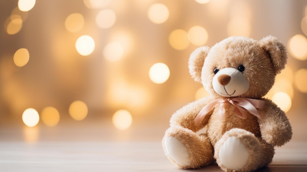 Funny Teddy Bear Sitting in Minimalist Christmas Scene AI Generated