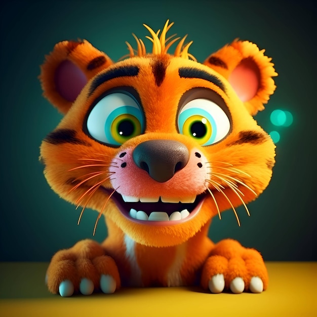 Funny tiger with big eyes and big ears 3d rendering