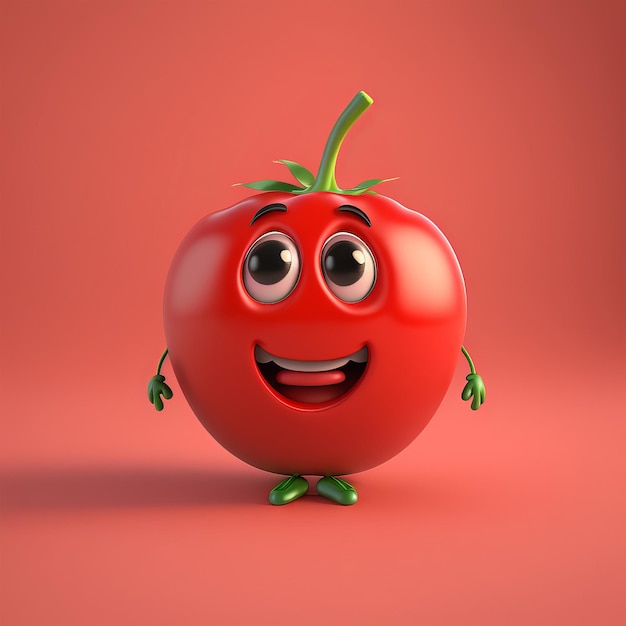 Funny tomato character isolated on red empty background