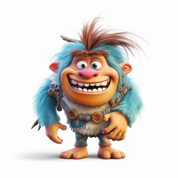 a funny troll on white background pixar style