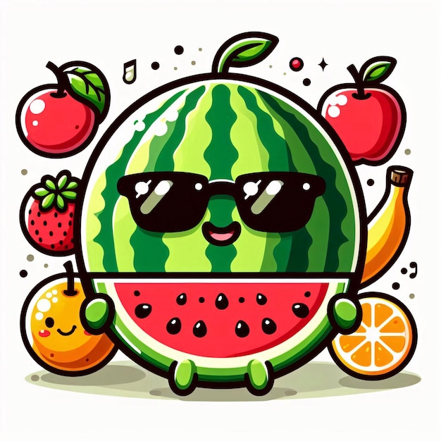 Photo funny watermelon cartoon illustration