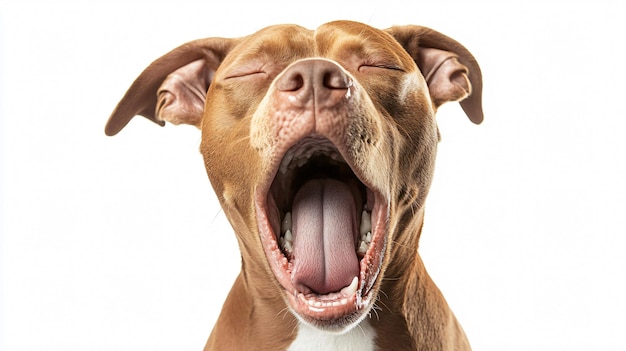 Photo funny yawning pit bull portrait isolated on white background