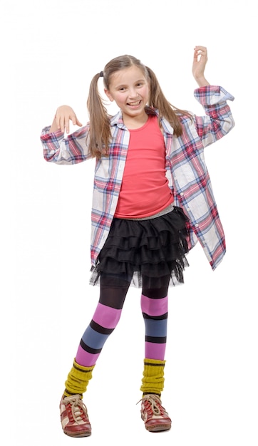 funny young girl in hipster style with ponytails on white