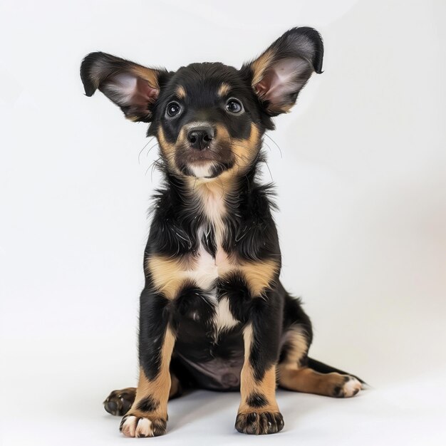 Funny young puppy of Russian toy terrier on a white background