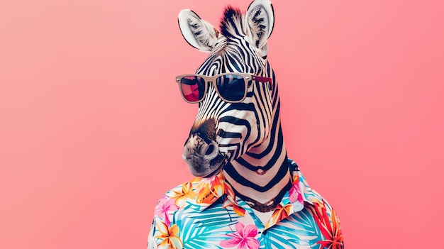 Funny zebra in sunglasses and hawaiian shirt This funny image shows a zebra dressed up in a hawaiian shirt and sunglasses