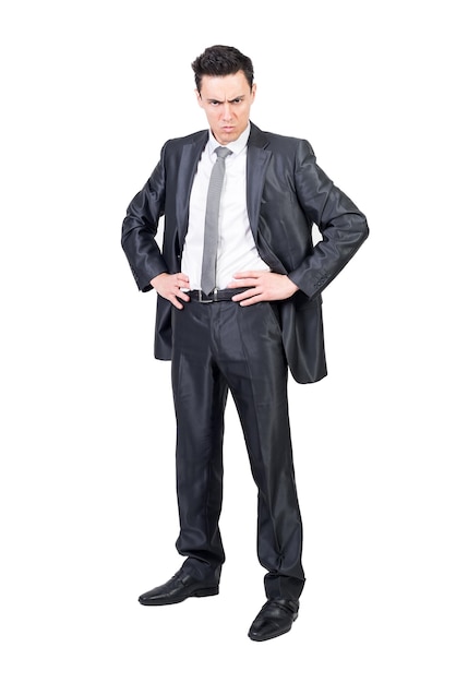 Furious businessman in suit in studio White background