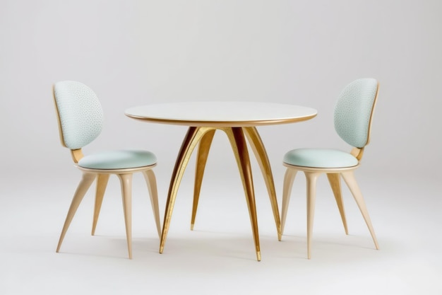 Furniture from fifty to sixty years ago White background with a round table in white with wooden legs Generative AI