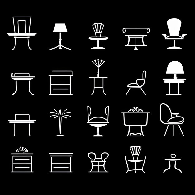 Photo furniture icons set white on black background vector illustration