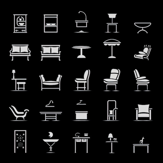 Photo furniture icons set white on black background vector illustration