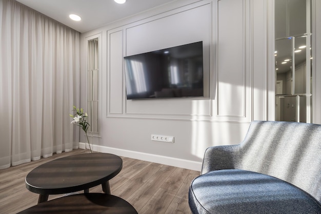 Furniture in interior of living room in apartment