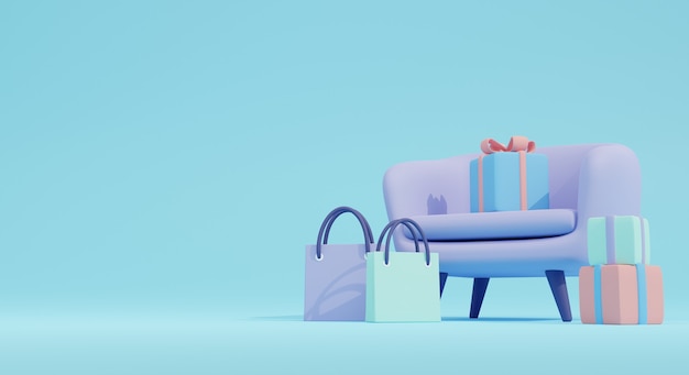 Furniture shopping 3d illustration. perfect for furniture shopping banner