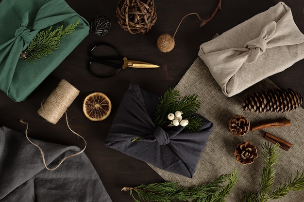 Furoshiki gifts eco friendly alternative green Xmas presents wrapped in clothes