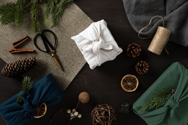 Furoshiki gifts eco friendly alternative green Xmas presents wrapped in clothes