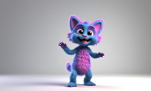 Photo furry and cute monster waving 3d character