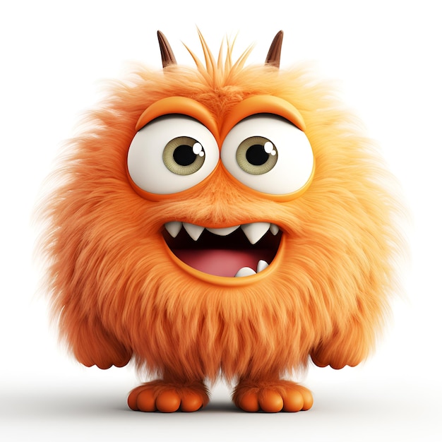 Furry cute monster with two large eyes and a big nose on white background AI generative