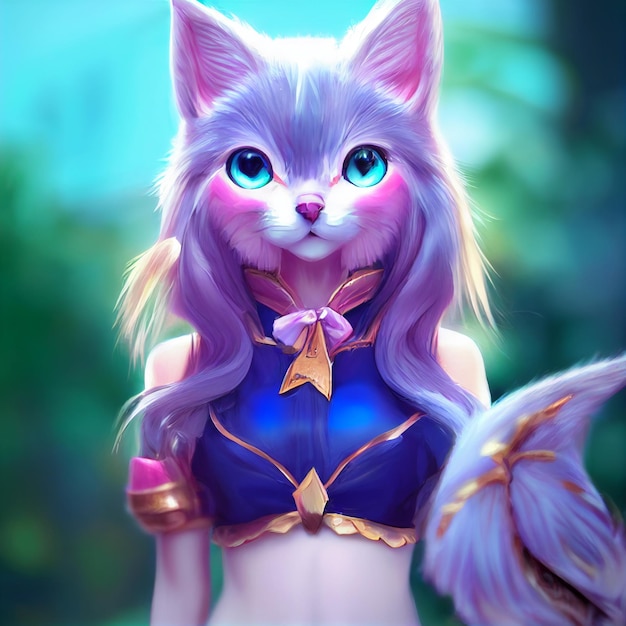 furry fandom portrait cat head and woman body illustration