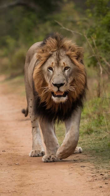 Furry lion walking in the addo elephant national park during daytime